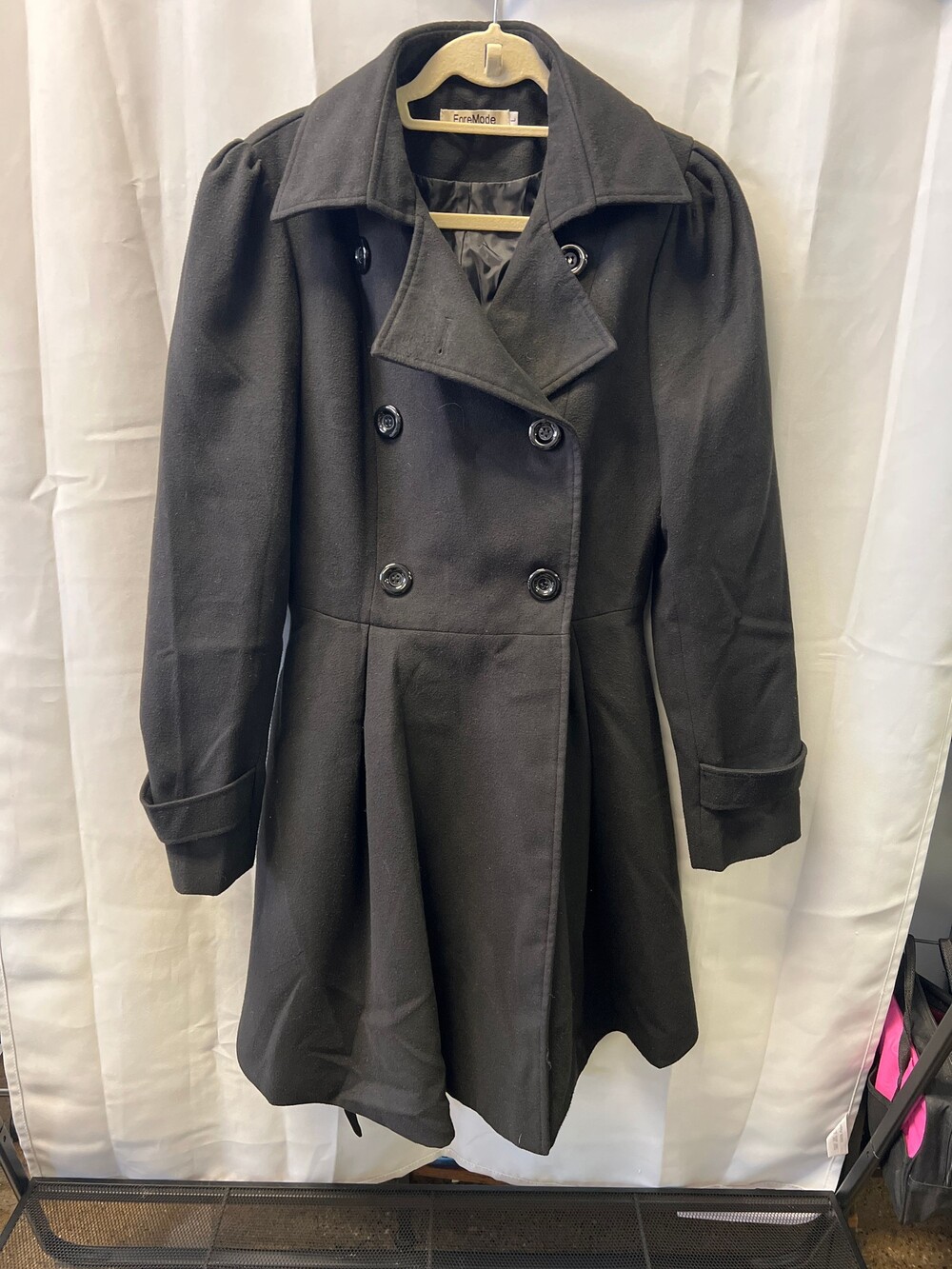 ForeMode Black Double Breasted Coat Long Sleeve Pleated Skirt